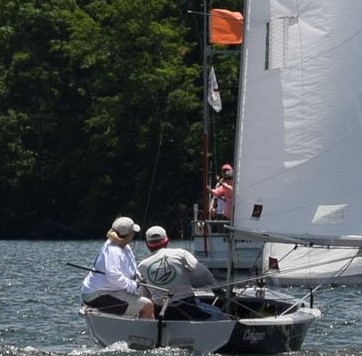 Sailboat Calypso racing toward the start.